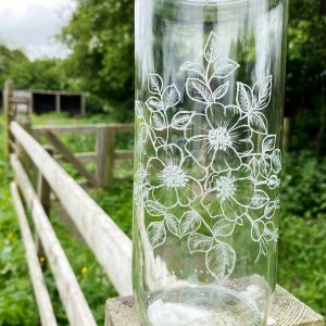 engraved glass vase florals
