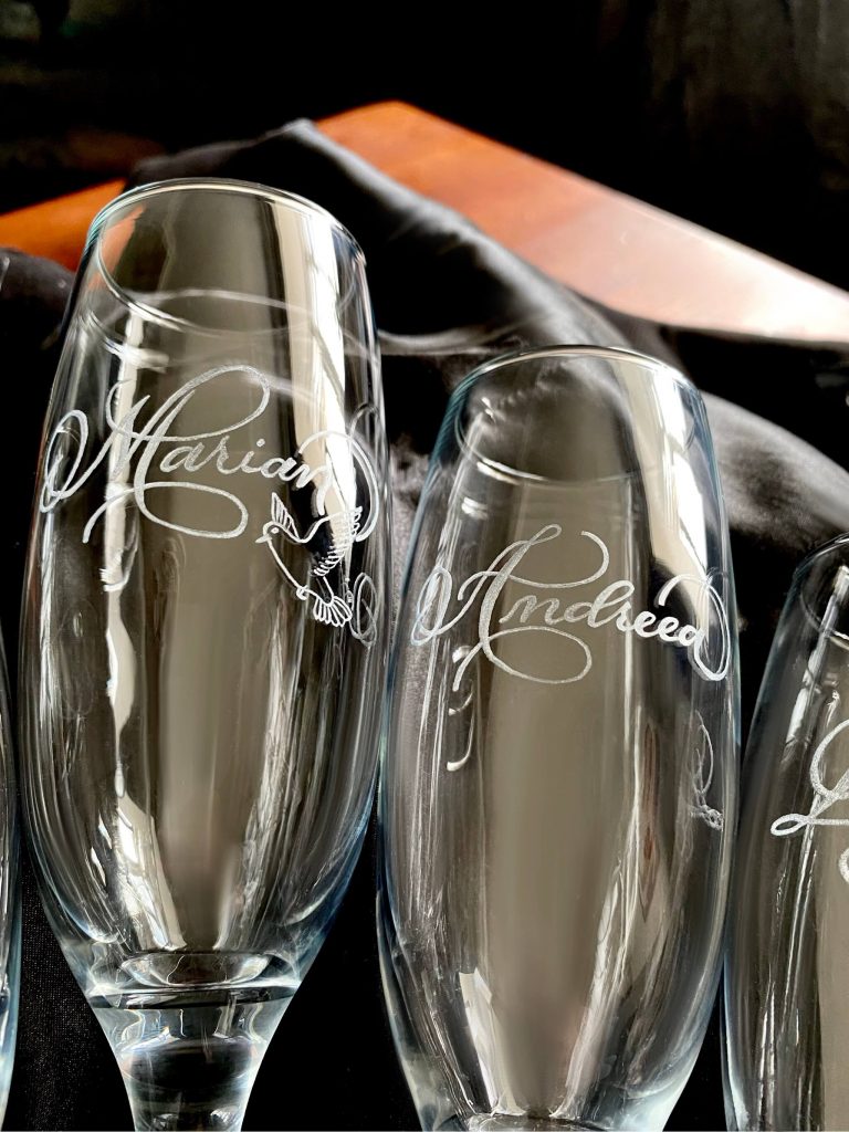 calligraphy engraved wedding glasses custom wedding