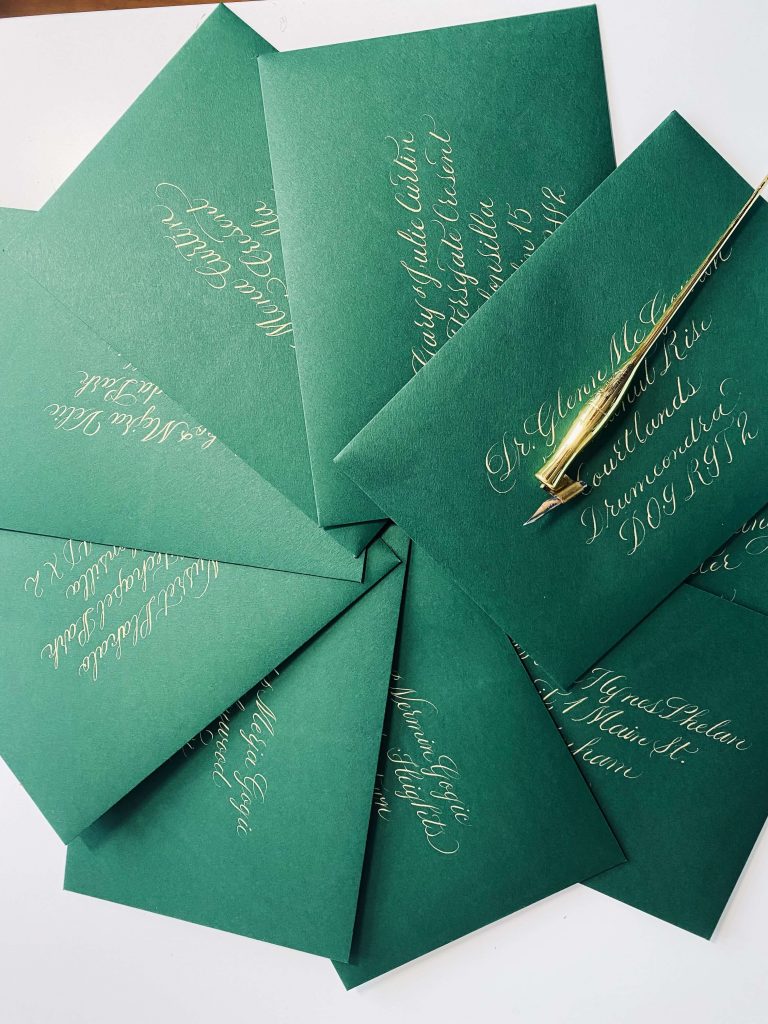 Wedding Calligraphy Envelope Addressing | Invitation | Green Gold | Ireland Calligrapher